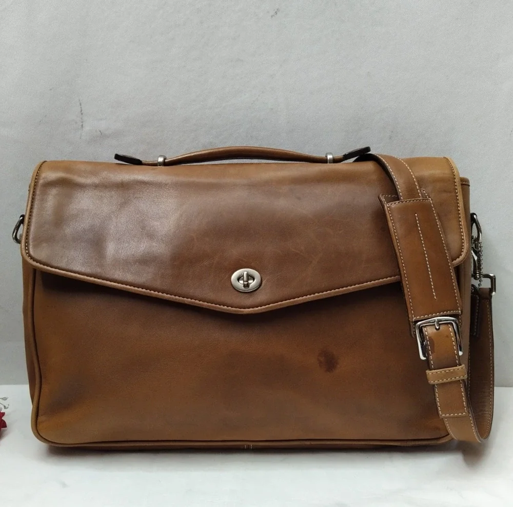 Coach Lexington British Tan Leather Briefcase Messenger Crossbody Bag - Vintage